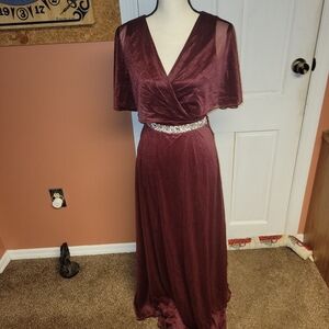 Elegant Burgundy Wrap Maxi Dress with Shimmering Detail